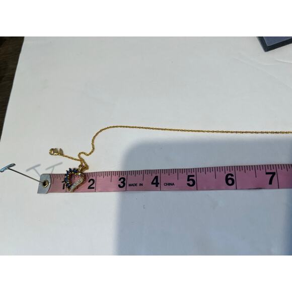 NEW Goldtone Sapphire Birthstone CZ Heart Necklace and Stud Pierced Earring Set - Picture 7 of 8